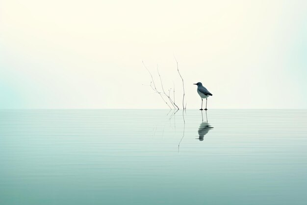 Arrière-plan minimaliste serein avec une seule silhouette d'oiseau capturant la simplicité