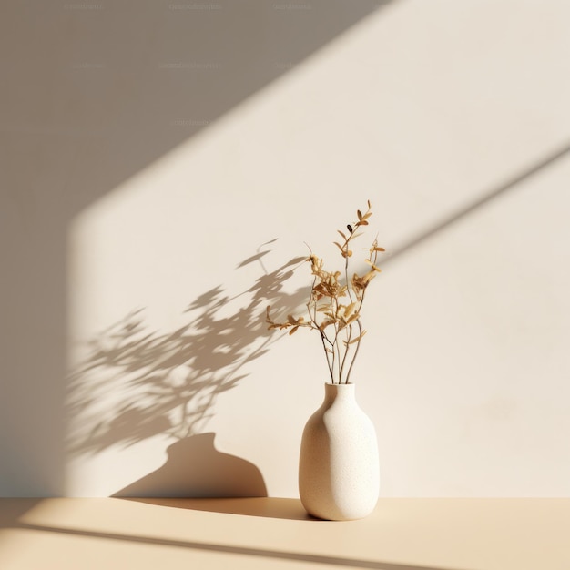 Arrière-plan minimaliste avec vase et fleur sèche Illustration AI GenerativexA