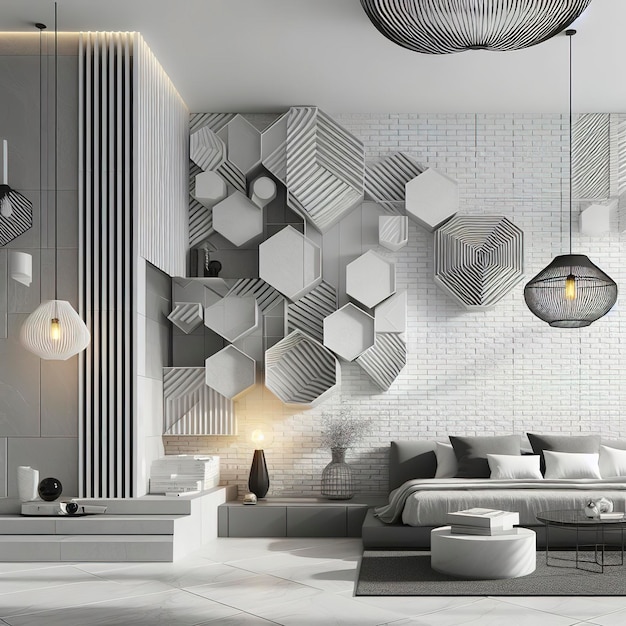 Arrière-plan moderne en briques blanches et grises à texture