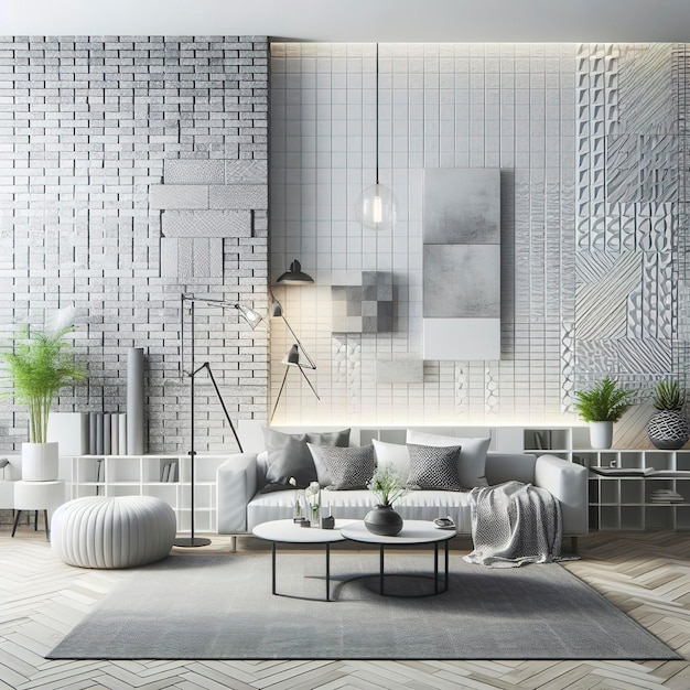Arrière-plan moderne en briques blanches et grises à texture