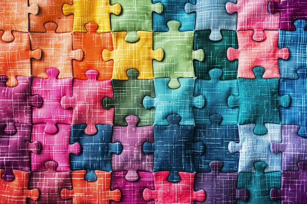 Arrière-plan d'un motif de puzzle avec diverses pièces colorées