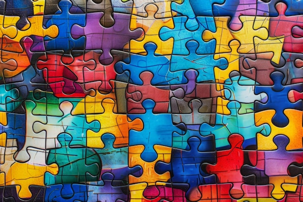 Arrière-plan d'un motif de puzzle avec diverses pièces colorées