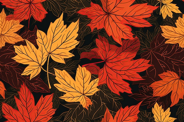 Arrière-plan avec motif transparent de feuilles d'érable orange automne AI générative