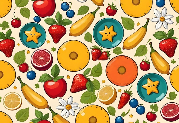 Photo arrière-plan de motifs de fruits dans le style de dessin animé conçu pour les enfants