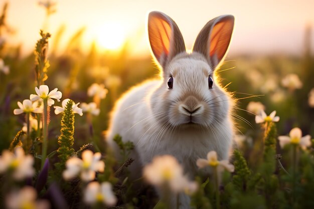 Photo arrière-plan de la nature avec un mignon lapin