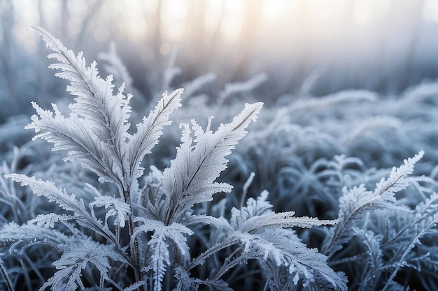 Photo arrière-plan naturel abstrait à partir d'une plante congelée couverte de gel ou de rime