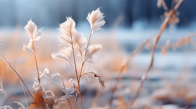 Photo arrière-plan naturel abstrait de plantes congelées couvertes de gel ou de rhume