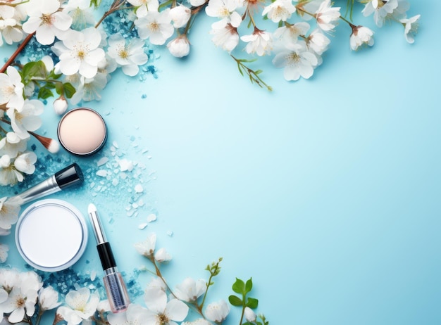 Arrière-plan naturel bleu avec cosmétique