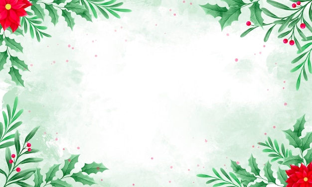 Arrière-plan de Noël à l'aquarelle avec des feuilles