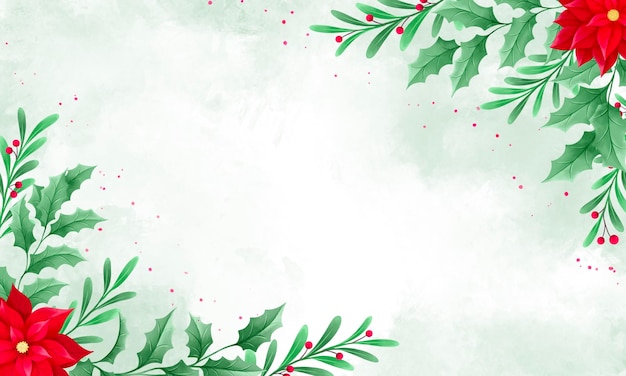 Arrière-plan de Noël à l'aquarelle avec des feuilles