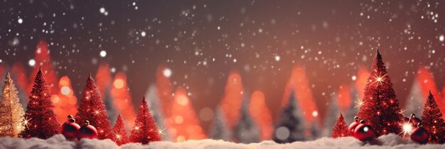 Arrière-plan de Noël avec arbre et lumières bokeh étincelantes sur fond rouge Carte de Noël joyeuse Thème de vacances d'hiver Bonne année