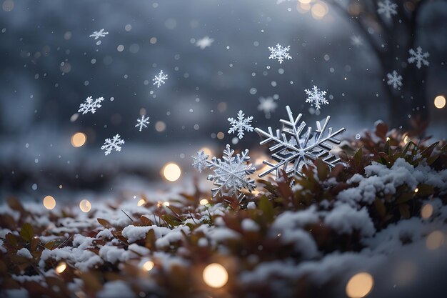 Photo arrière-plan de noël de boules sur des flocons de neige qui tombent