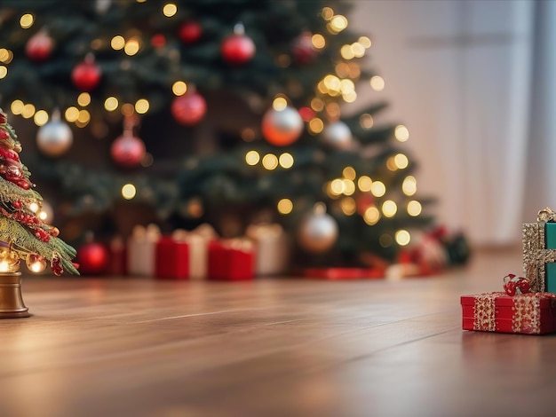 Arrière-plan de Noël avec des cadeaux Arbre de Noël et jouets de Noël génération IA