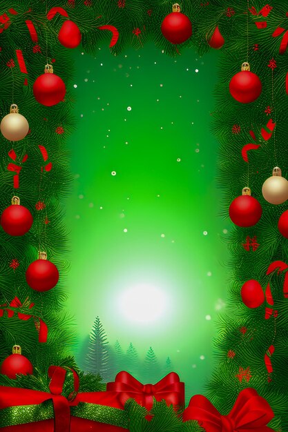arrière-plan de Noël avec un cadre de branches de sapin et de boules rouges
