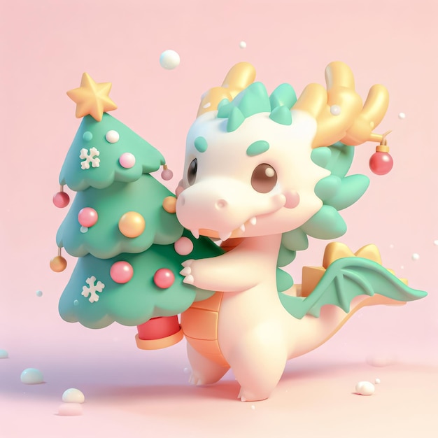 Arrière-plan de Noël et du Nouvel An avec un dragon chinois et un arbre de Noël