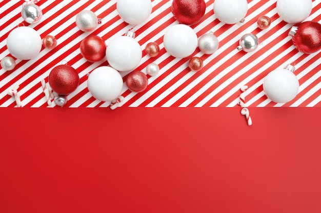 Photo arrière-plan de noël festif avec canne à bonbons et ornements dans le style rouge ai générative