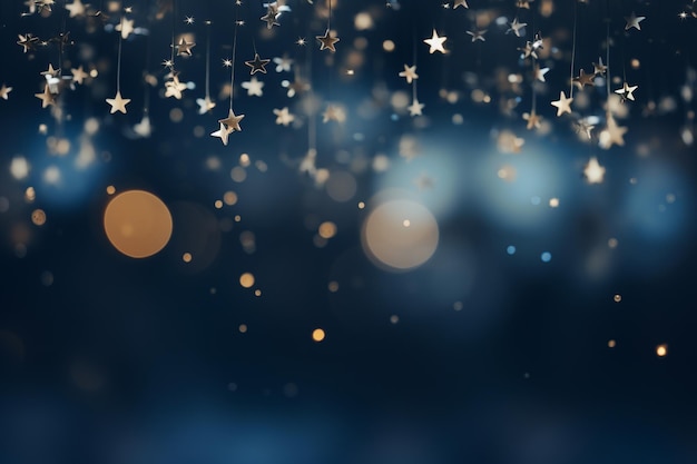 Arrière-plan de Noël festif avec des lumières et des étoiles défocalisées bokeh