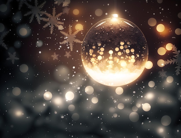 Arrière-plan de Noël avec des flocons de neige Boîte de Noël et lumières bokeh