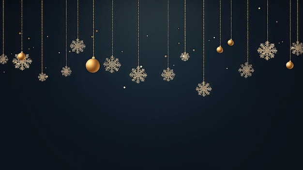 Arrière-plan de Noël avec des flocons de neige et des boules dorées Illustration vectorielle