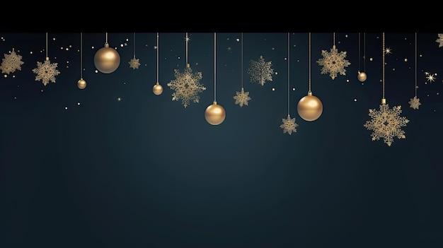 Arrière-plan de Noël avec des flocons de neige et des boules dorées Illustration vectorielle