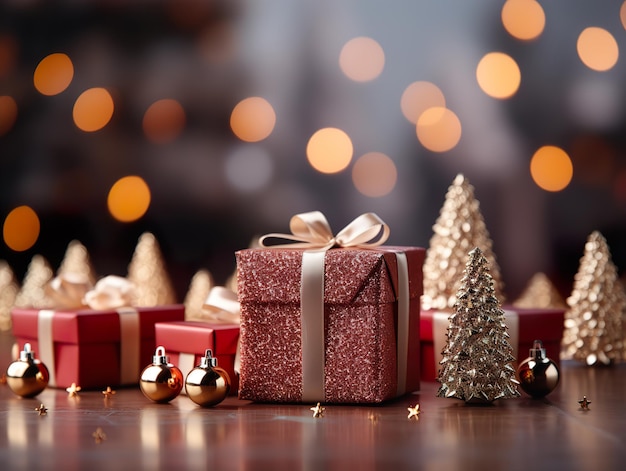 Arrière-plan de Noël avec des jouets et des cadeaux du Nouvel An AI générative