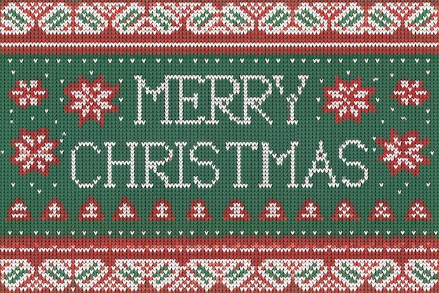 Arrière-plan de Noël en tricot confortable Motifs de Noël chaleureux fabriqués à la main en rouge, blanc et vert classiques