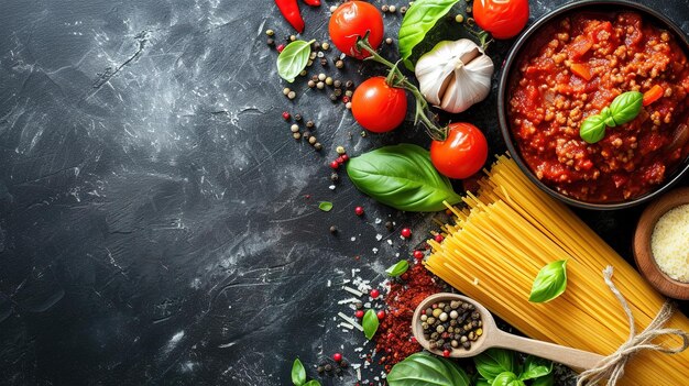 Arrière-plan de la nourriture Arrière-fond de la nourriture italienne avec des pâtes ravioli tomates olives et basilic