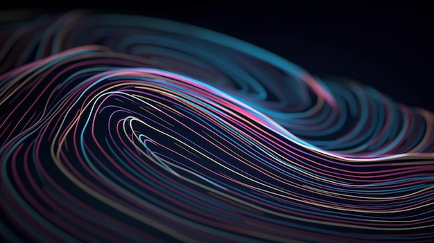 Arrière-plan numérique abstrait à partir de lignes colorées arrondies Espace de flux d'informations Visualisation de données volumineuses