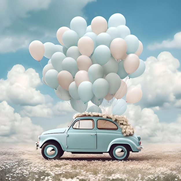 Arrière-plan numérique de voiture vintage arrière-plan de ballons d'anniversaire arrière-plans d'accessoires photo arrière-places