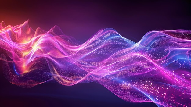Arrière-plan d'onde abstraite avec de nombreuses particules lumineuses onde musicale arrière-plan de réseau numérique rendu 3D généré par l'IA
