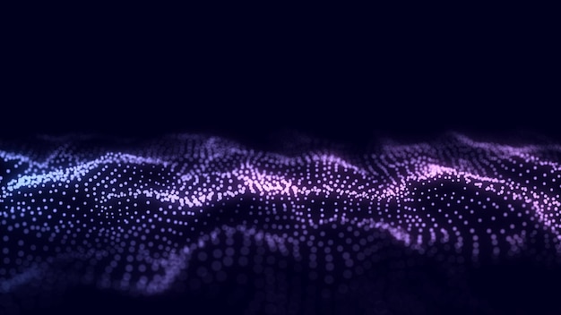 Arrière-plan d'onde abstraite avec des points se déplaçant dans l'espace Illustration technologique Rendering 3D d'onde dynamique moderne futuriste