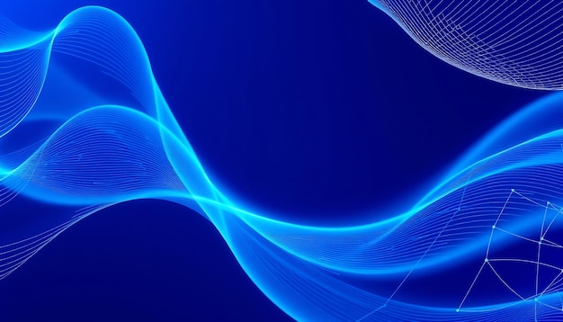 Arrière-plan d'onde bleue abstraite avec des lignes lumineuses et un motif de maille
