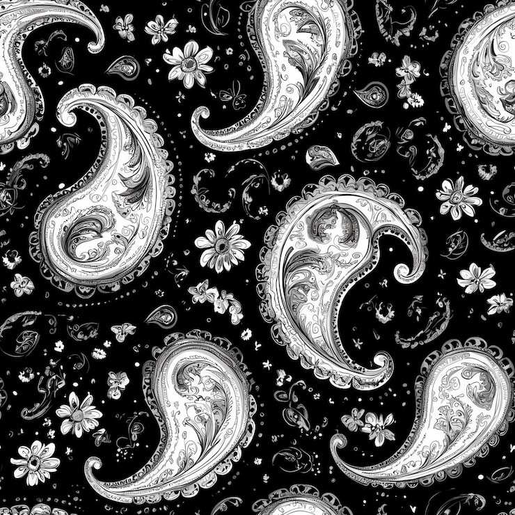 Photo arrière-plan de papier peint sans couture classique paisley noir et blanc