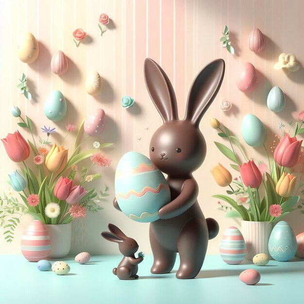 Arrière-plan de Pâques avec un lapin au chocolat