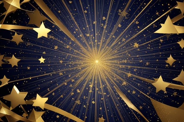 Arrière-plan de particules d'or bleu marine avec un bokeh doré et une texture de feuille luxueuse
