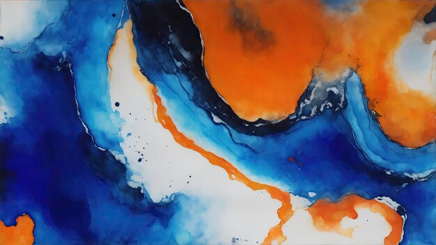 Arrière-plan de peinture à l'encre d'alcool abstraite orange et bleu foncé