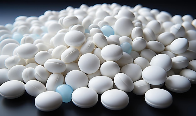Arrière-plan de pilules blanches sur la table closeup Soft focus sélectif