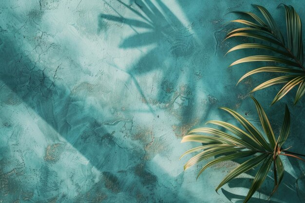 Arrière-plan de plage tropicale minimale avec des feuilles de palmier et des ombres