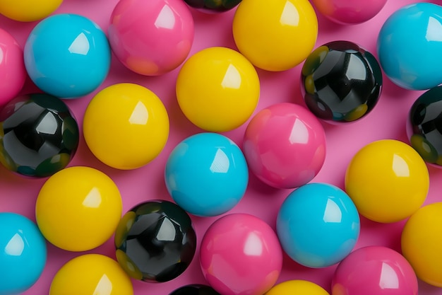 Photo arrière-plan plein cadre de boules de plastique colorées empilées