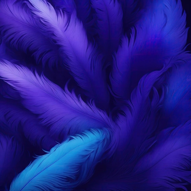 Arrière-plan avec des plumes douces violettes et bleues élégantes.