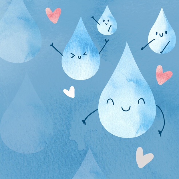 Arrière-plan Png de jolies gouttes d'eau dans une illustration à l'aquarelle