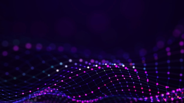 Arrière-plan de points futuristes ondes sonores de musique de couleur visualisation de grandes données rendu 3D