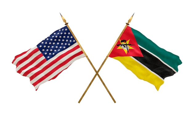 Arrière-plan pour les concepteurs Fête nationale Drapeaux nationaux des États-Unis d'Amérique États-Unis et du Mozambique