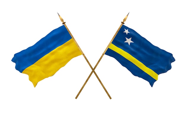 Arrière-plan pour les concepteurs Fête nationale Drapeaux nationaux de l'Ukraine et du Kuraçao