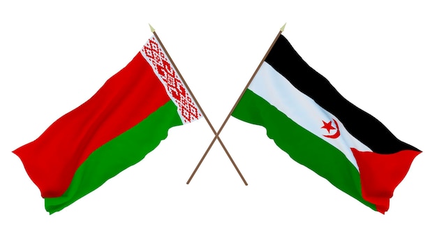 Arrière-plan pour les concepteurs illustrateurs Drapeaux de la fête de l'indépendance nationale Biélorussie et République arabe sahraouie démocratique