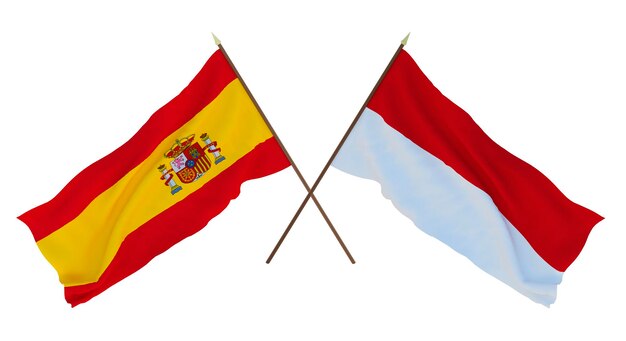 Arrière-plan pour les concepteurs illustrateurs Drapeaux de la fête de l'indépendance nationale Espagne et Monako