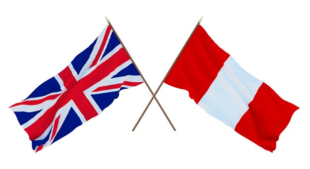 Arrière-plan pour les concepteurs illustrateurs Drapeaux de la fête de l'indépendance nationale Le Royaume-Uni de Grande-Bretagne et d'Irlande du Nord et le Pérou