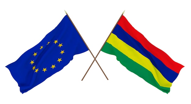 Arrière-plan pour les concepteurs illustrateurs Drapeaux de la fête de l'indépendance nationale L'Union européenne et l'île Maurice
