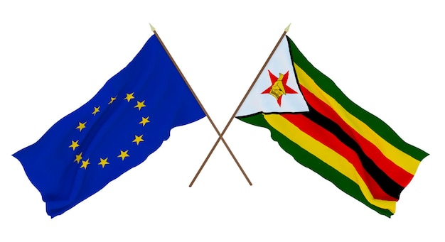 Arrière-plan pour les concepteurs illustrateurs Drapeaux de la fête de l'indépendance nationale L'Union européenne et le Zimbabwe