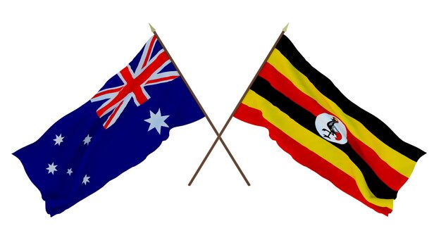 Arrière-plan pour les concepteurs illustrateurs Drapeaux de la fête nationale de l'indépendance Australie et Ouganda